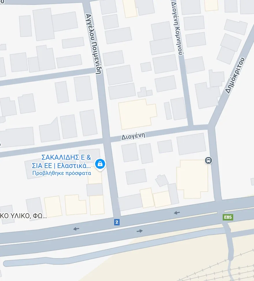 Map showing the Sakalidis tyre shop on Angelou Pimenidi street, Alexandroupoli
